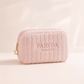 Pink Hour terry makeup bag by Faryda Beauty – soft pink zip pouch
