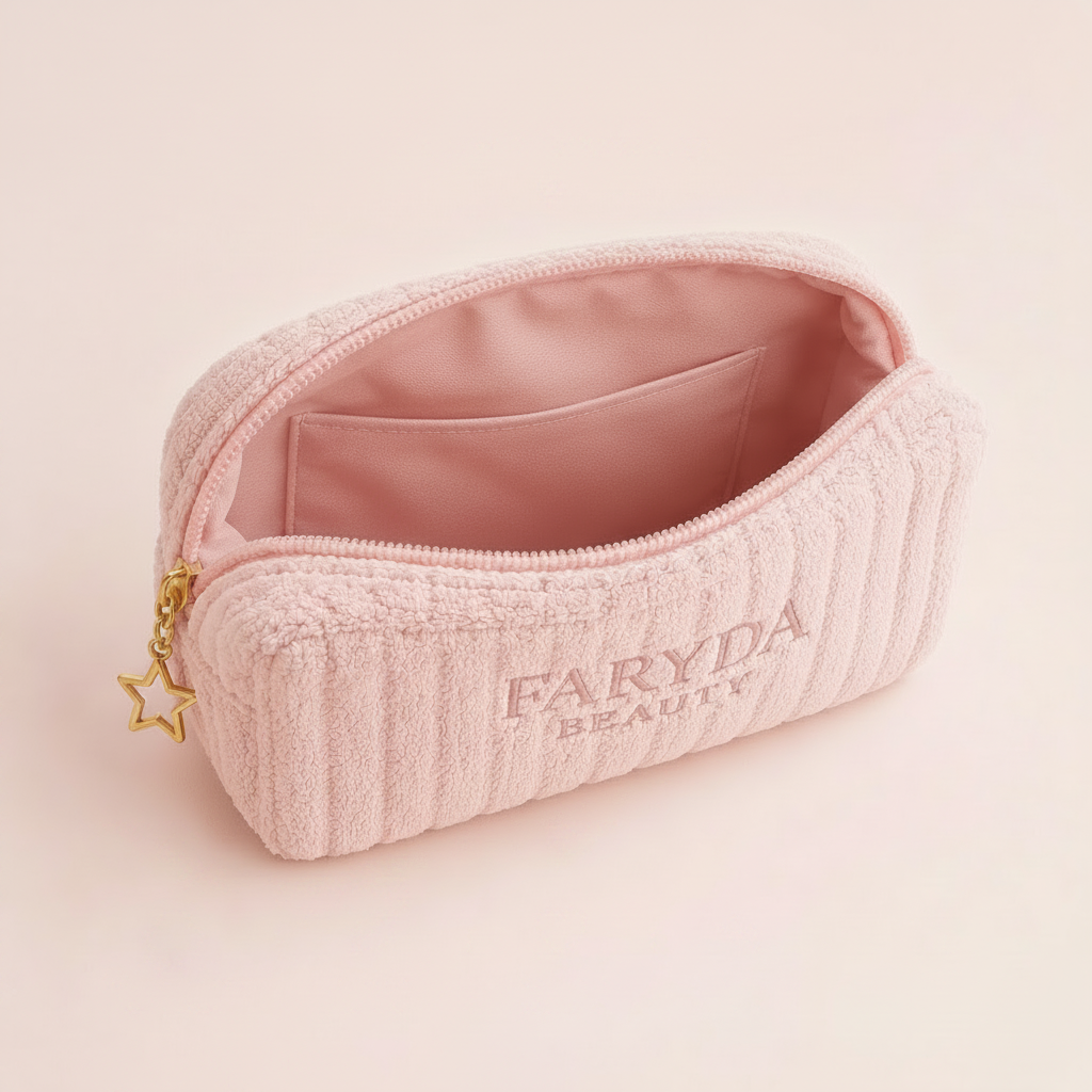 Pink Hour makeup bag open – cute beauty storage bag UAE