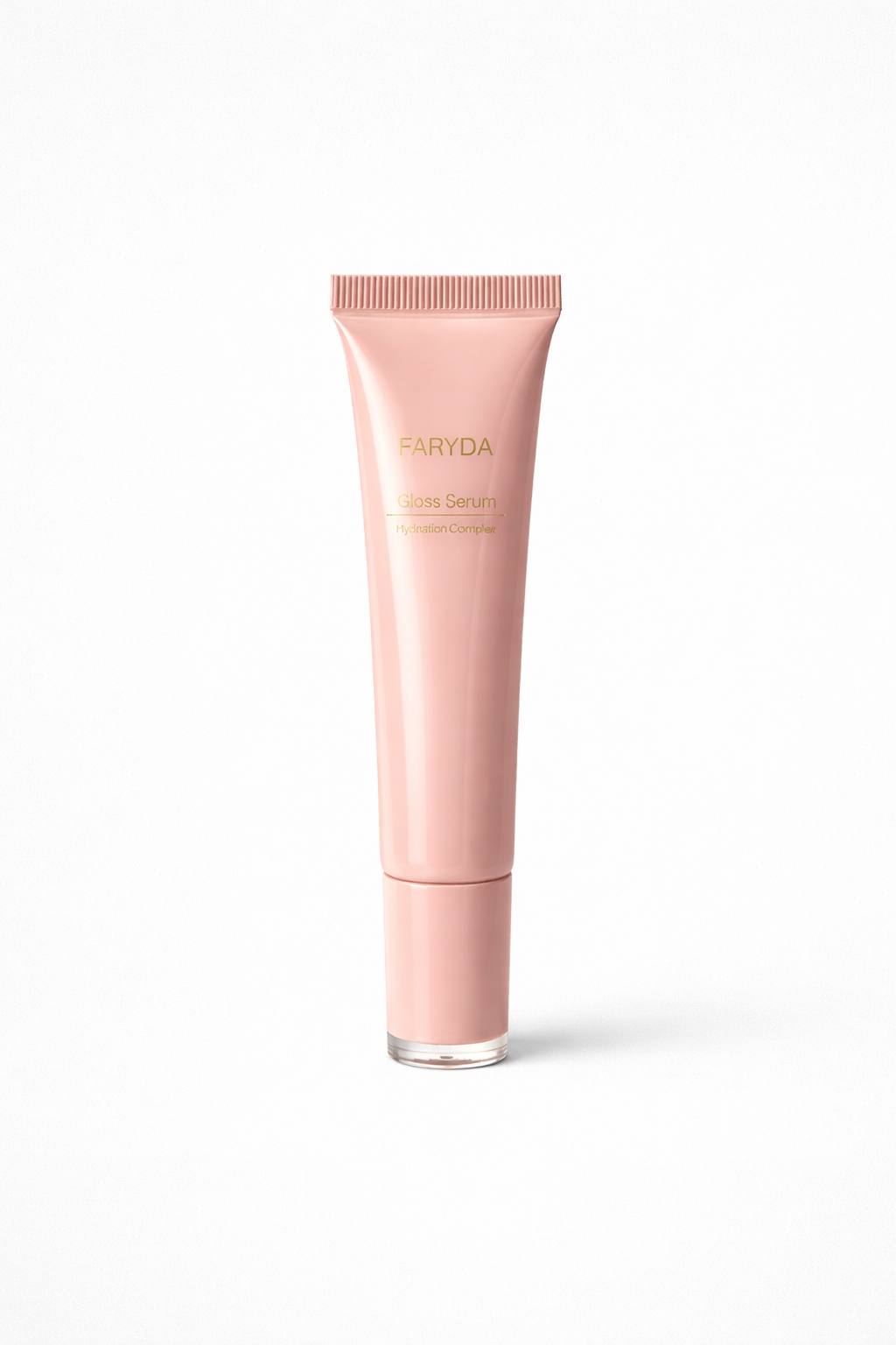 Amber Gloss Serum on lips – warm honey glossy finish by Faryda Beauty