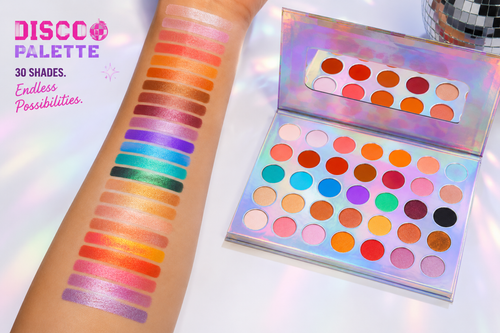DISCO palette colour swatches on skin – warm and neutral tones