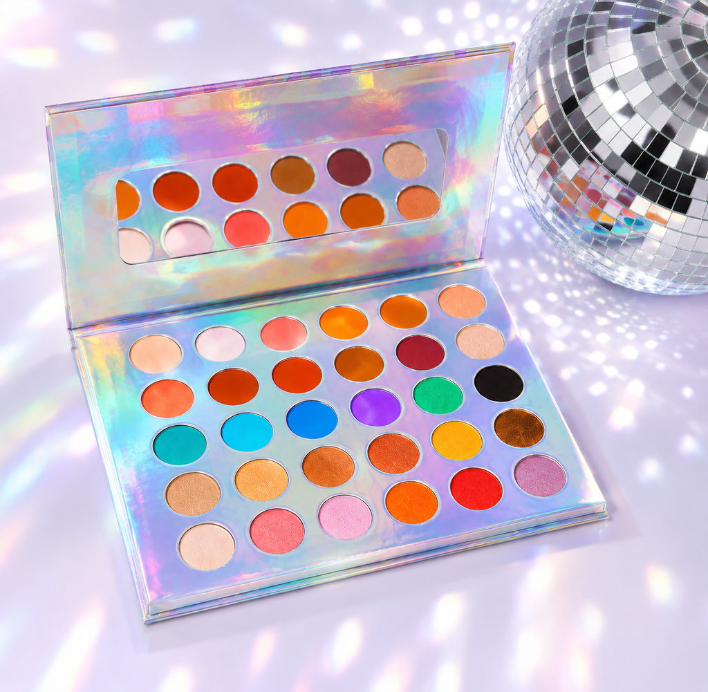 DISCO palette lifestyle flat lay by Faryda Beauty UAE