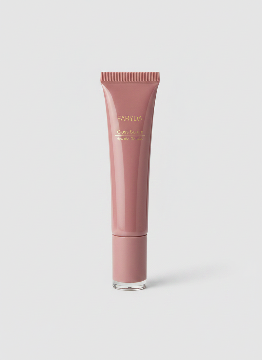 Blush Gloss Serum swatch – soft pink glossy finish on lips