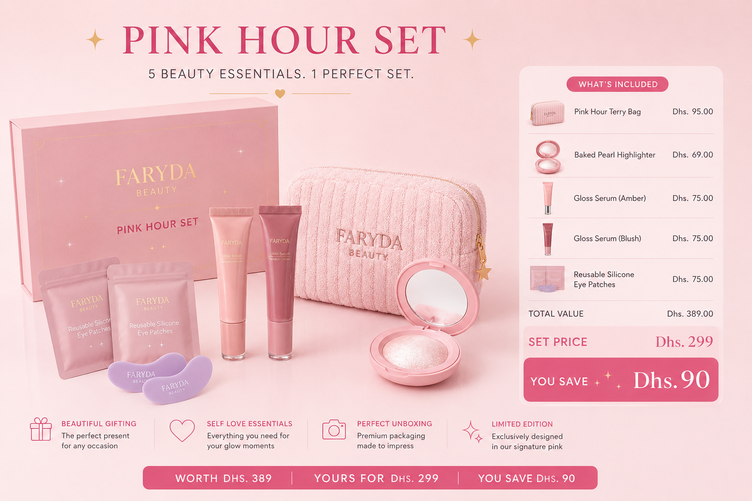 Pink Hour set styled product shot – beauty gift UAE